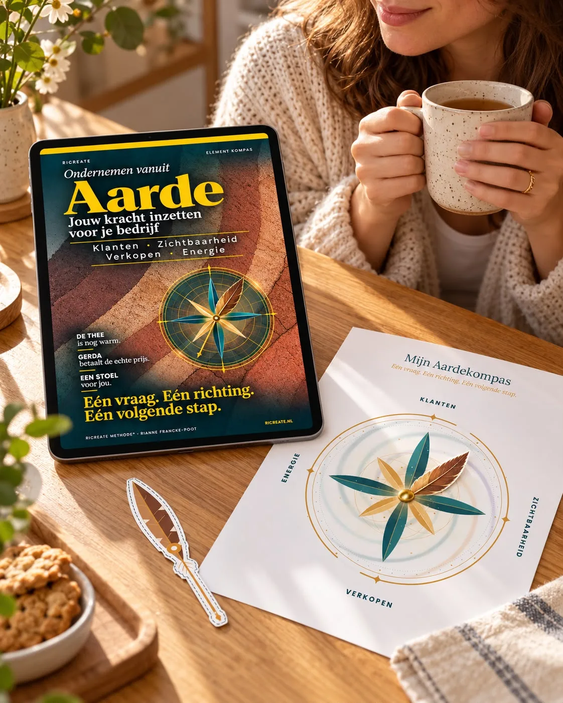 Aarde Kompas van Ricreate op tablet met kompasblad